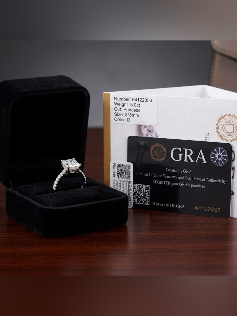 NWT 3ct Princess Cut Moissanite Ring, .925 Sterling Silver. Size 8 - Picture 3 of 6